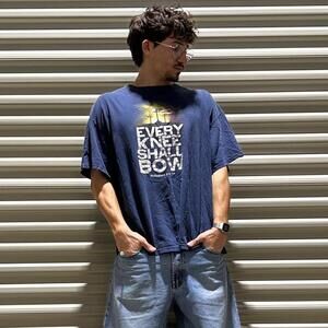 Vintage Y2K Christian “every knee shall bow” Jesus shirt with three crosses